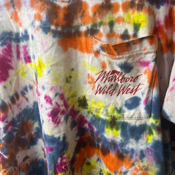 Vintage Reworked Tie-Dyed 90s Marlboro Wild West Pocket Tee Large Grunge Punk - Picture 3 of 7